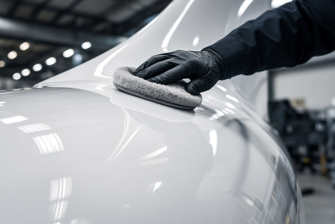 Close view of aircraft paint being polished